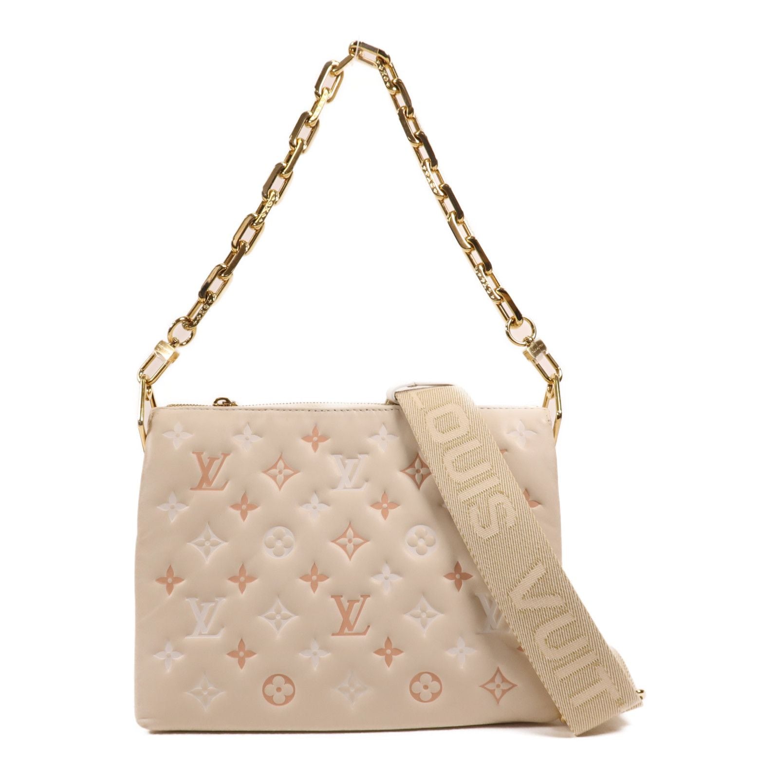 Louis Vuitton Coussin Sheepskin PM, Embossed Monogram Beige Pink Cream