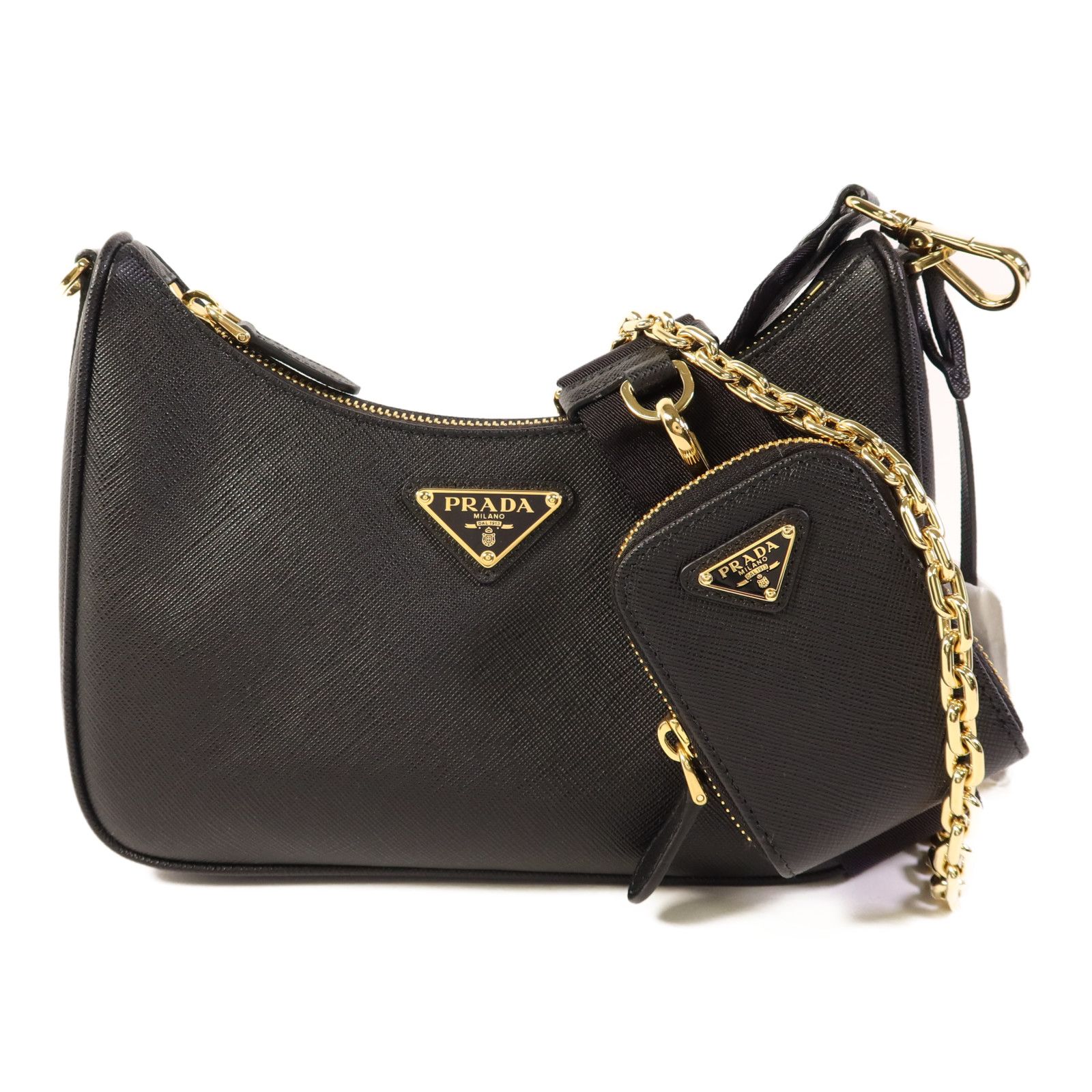 Prada Saffiano Leather Re-edition 2005 Golden Shoulder Bag Black Calfskin Condition: SA (NEW)