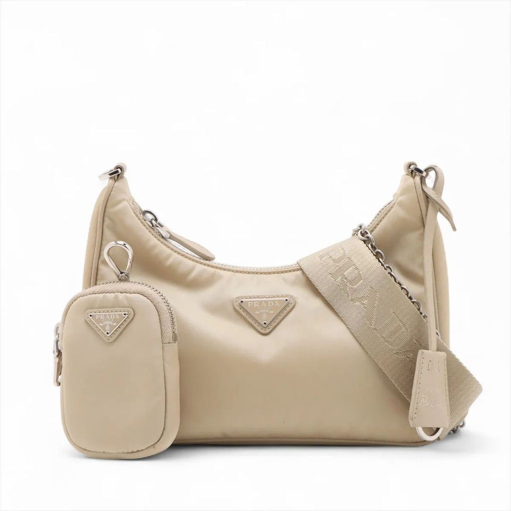 Prada Leather Re-edition 2005 Shoulder Bag Saffiano Beige