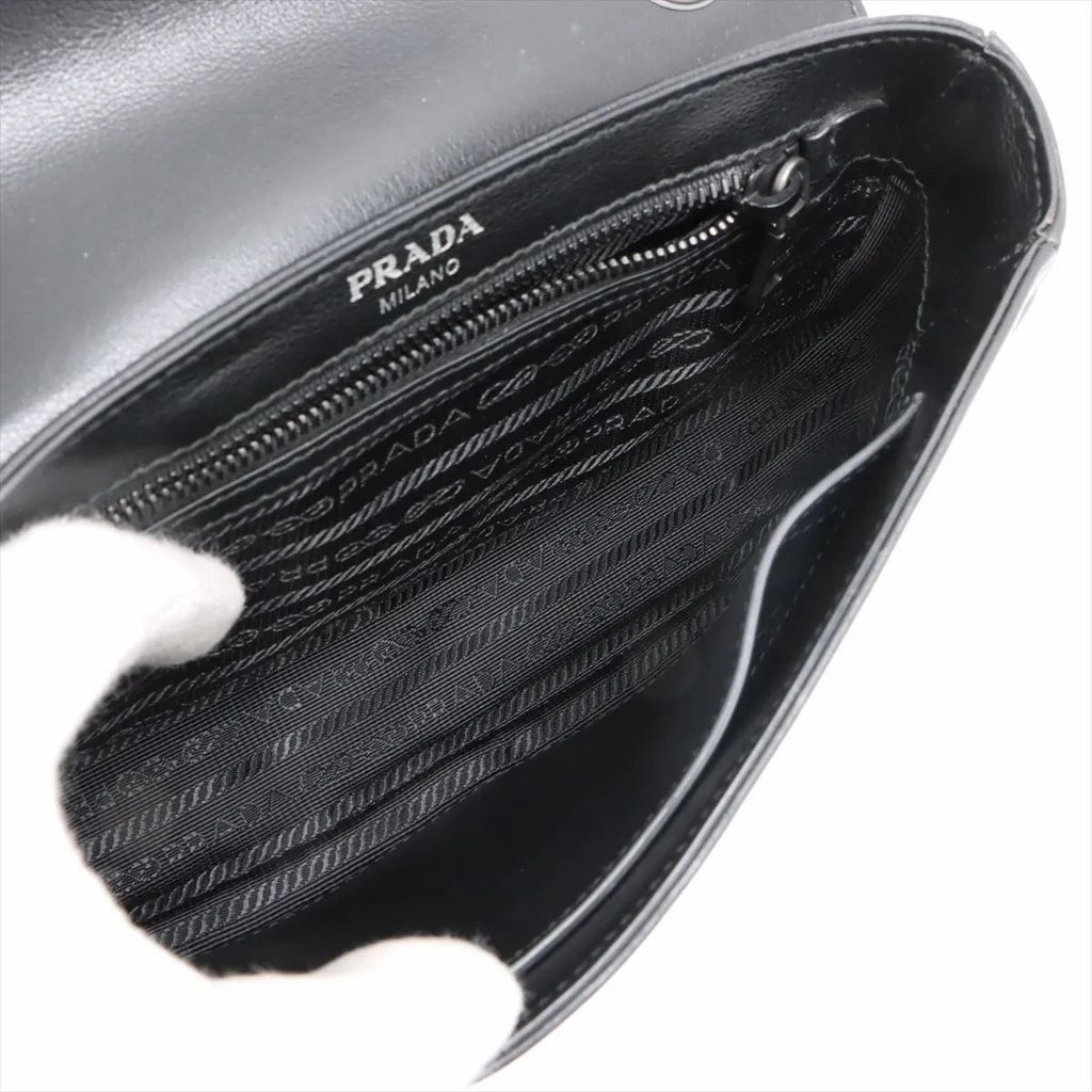 Prada Studded Chain Flap Shoulder Bag White X Black