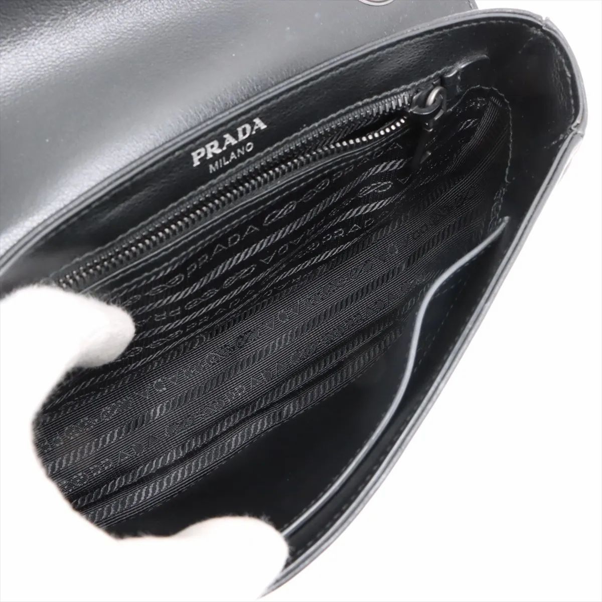 Prada Studded Chain Flap Shoulder Bag White X Black