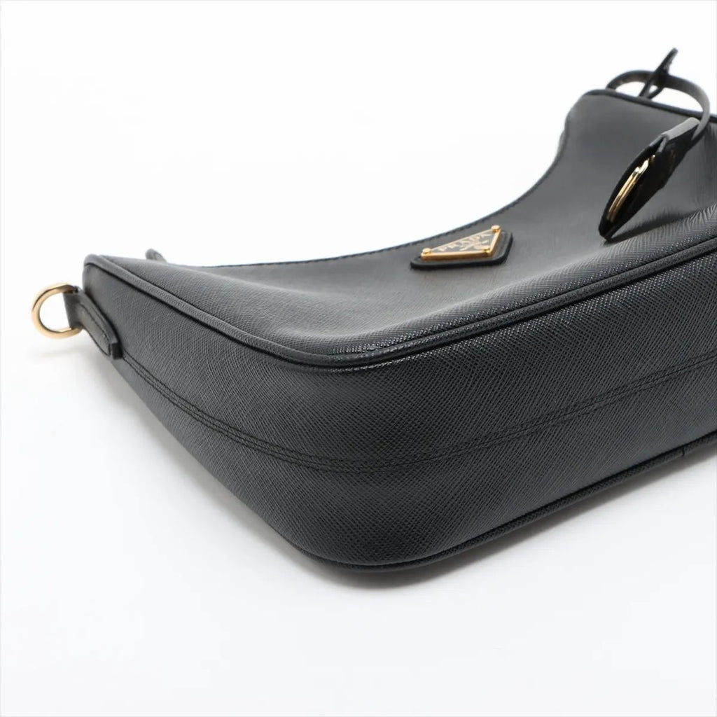 Prada Leather Re-edition 2005 Golden Shoulder Bag Black Saffiano #2