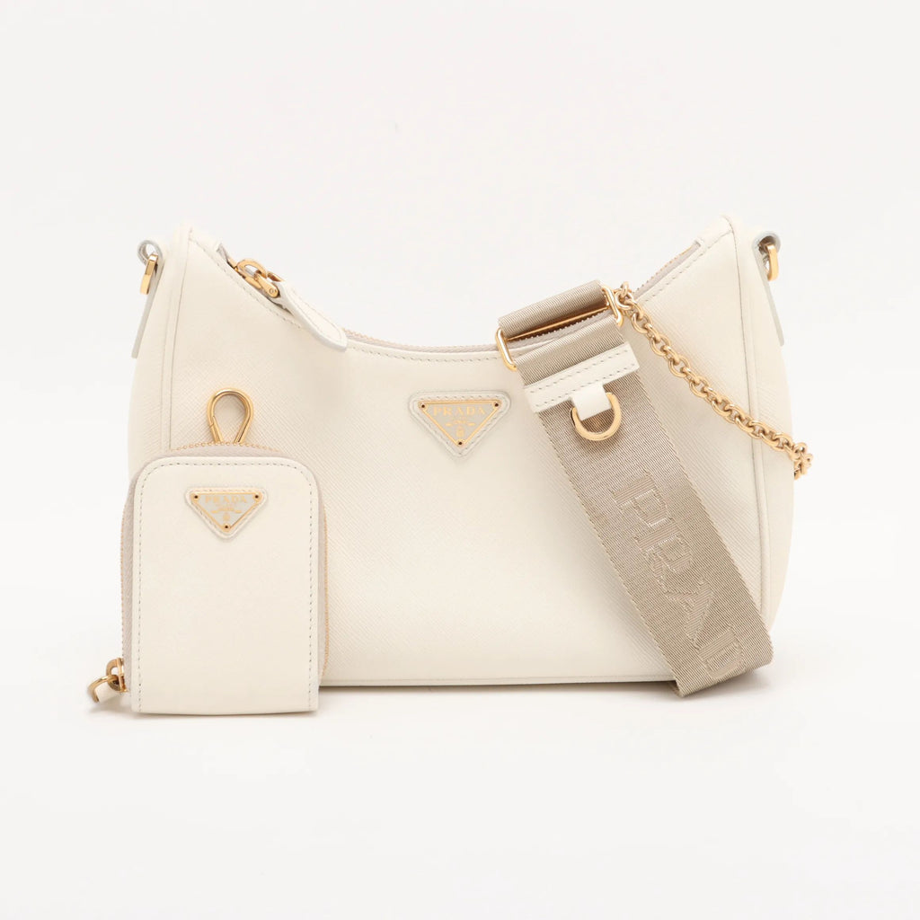Prada Leather Re-edition 2005 Shoulder Bag Saffiano White