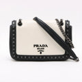 Prada Studded Chain Flap Shoulder Bag White X Black