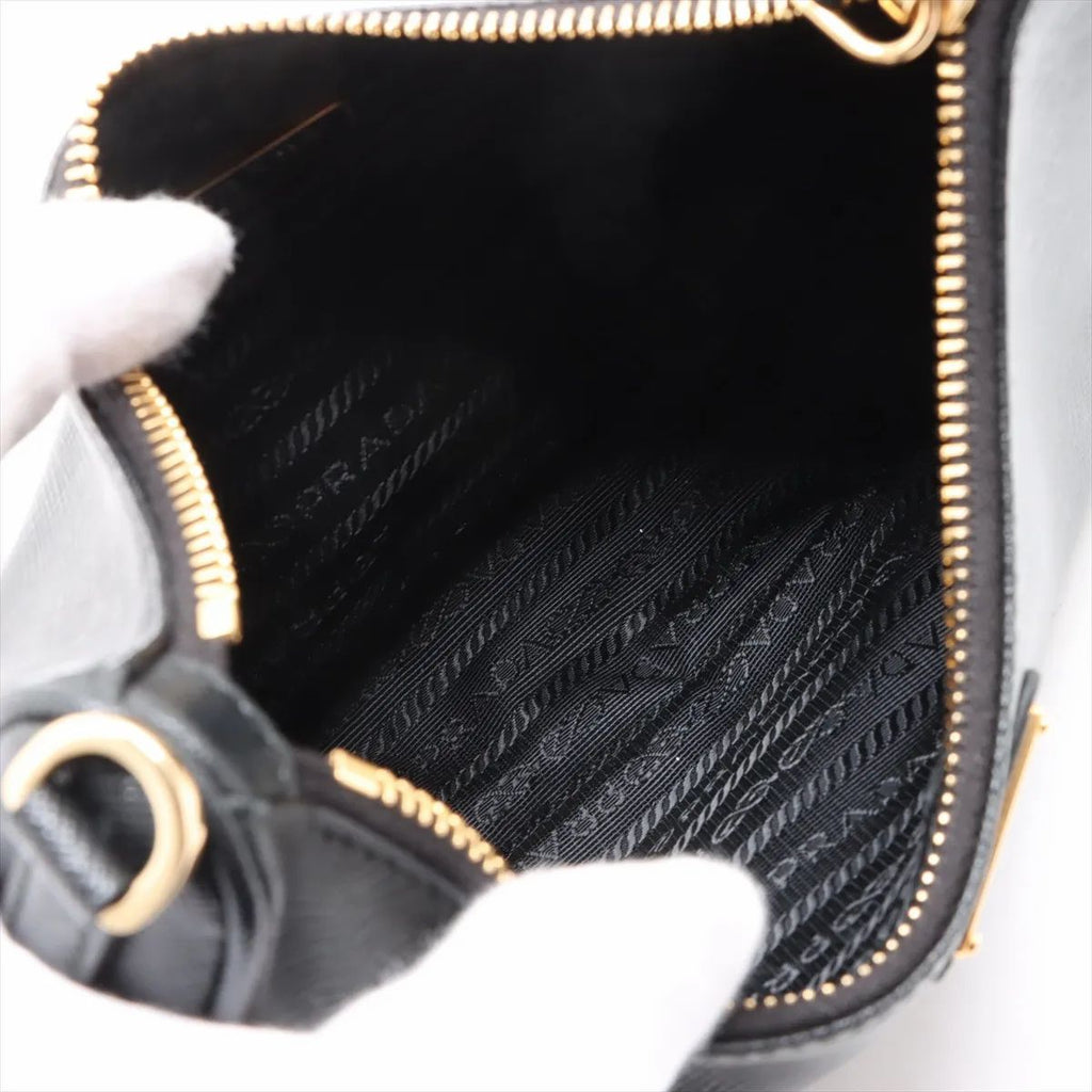 Prada Leather Re-edition 2005 Golden Shoulder Bag Black Saffiano #2