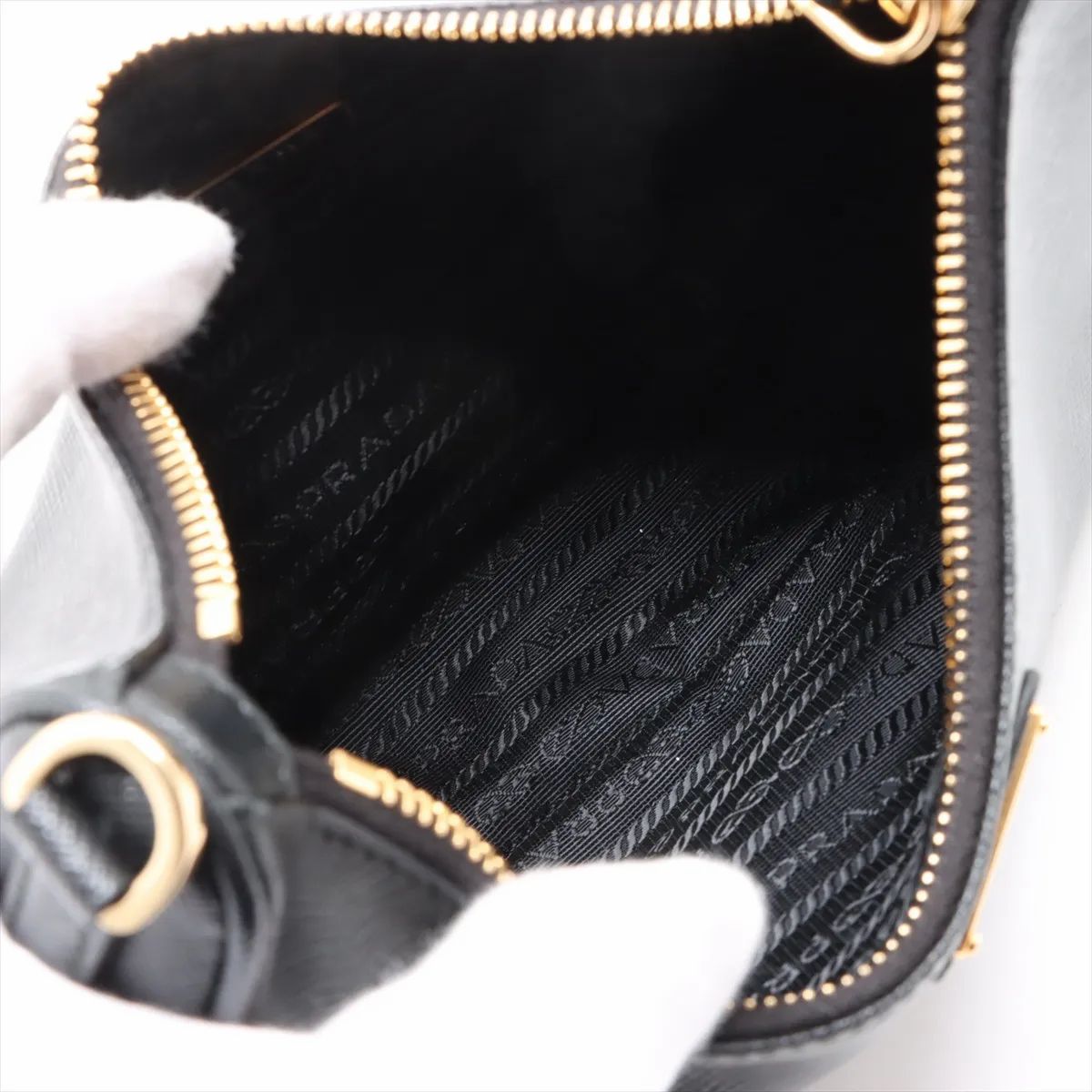 Prada Leather Re-edition 2005 Golden Shoulder Bag Black Saffiano #2