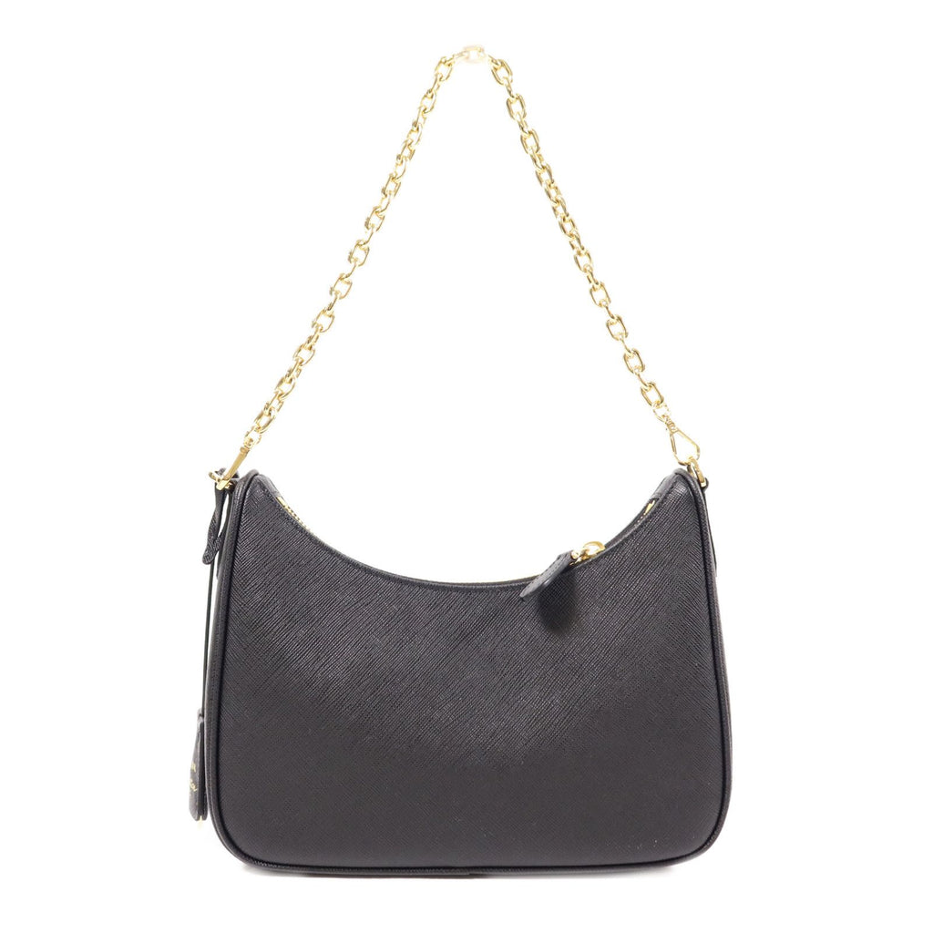 Prada Leather Re-edition 2005 Golden Shoulder Back Bag Black Saffiano