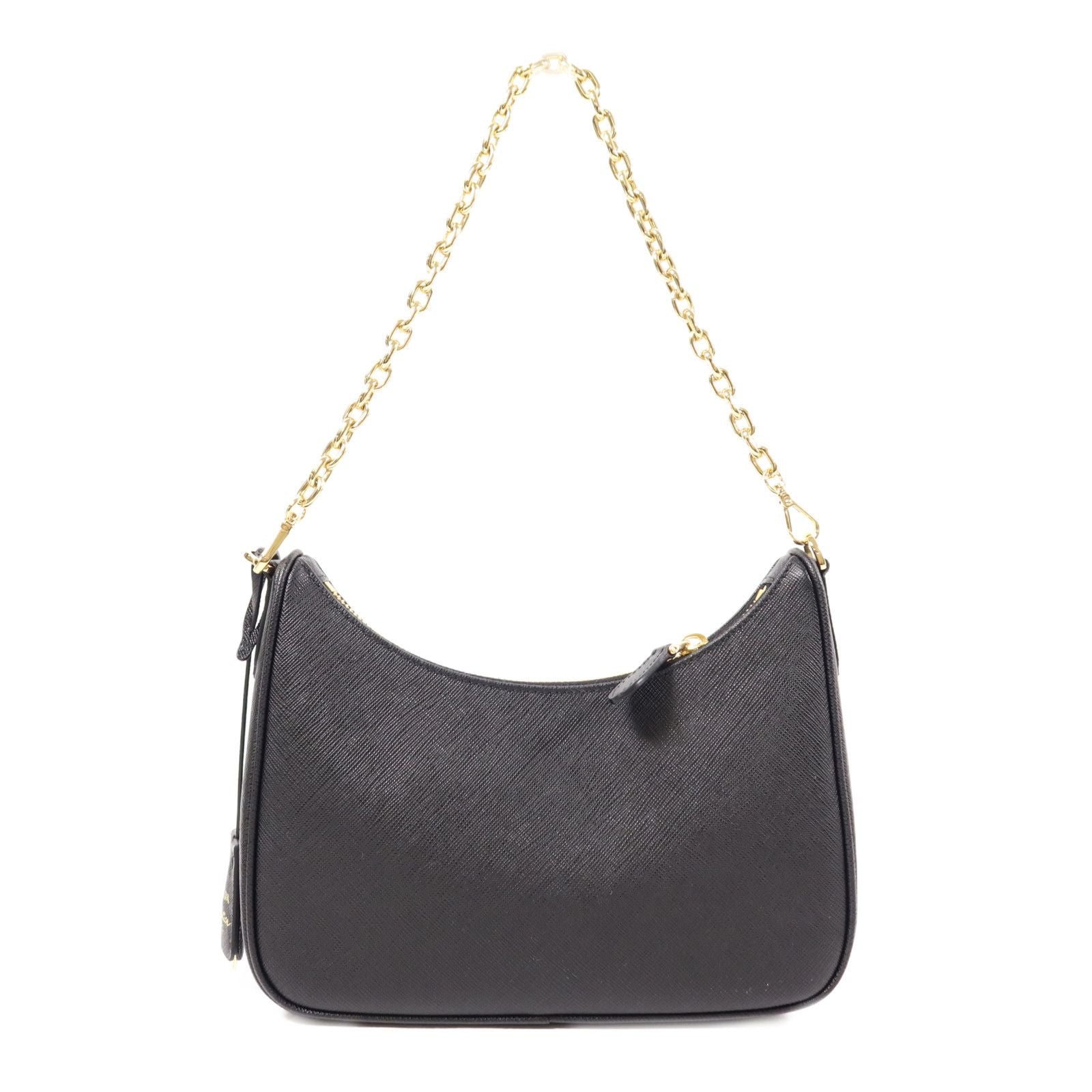 Prada Leather Re-edition 2005 Golden Shoulder Back Bag Black Saffiano