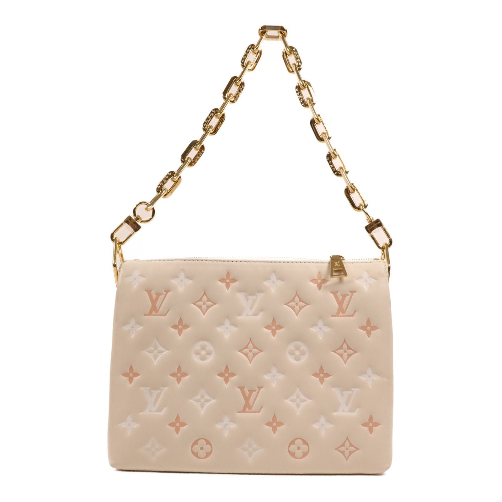 Louis Vuitton Coussin Sheepskin PM, Embossed Monogram Beige Pink Cream