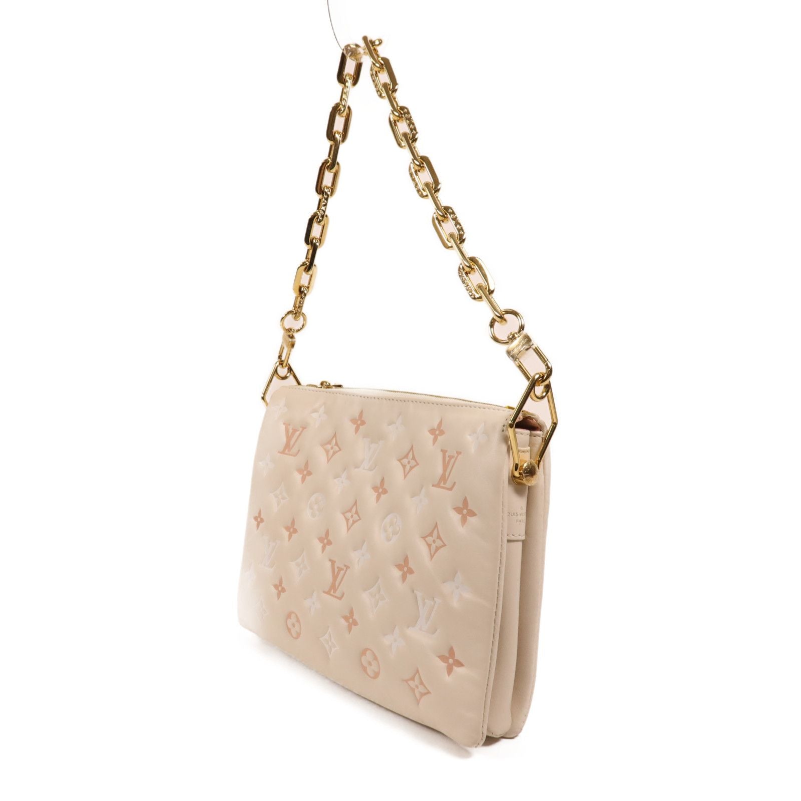 Louis Vuitton Coussin Sheepskin PM, Embossed Monogram Beige Pink Cream