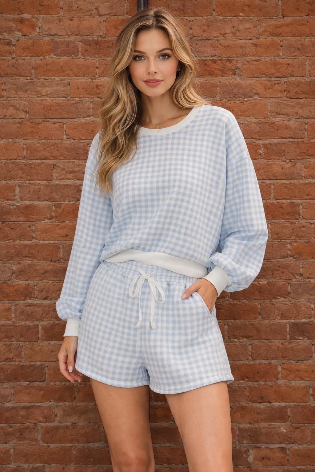 Paper Moon BLUE Gingham Checkered Lounge Top & Shorts