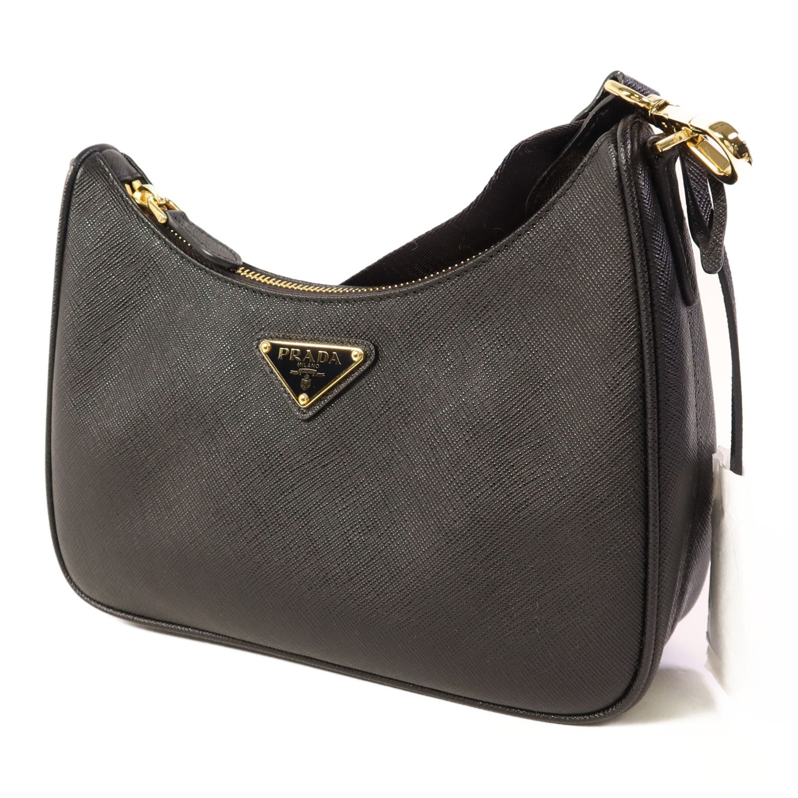 Prada Saffiano Leather Re-edition 2005 Golden Shoulder Bag Black Calfskin Condition: SA (NEW)
