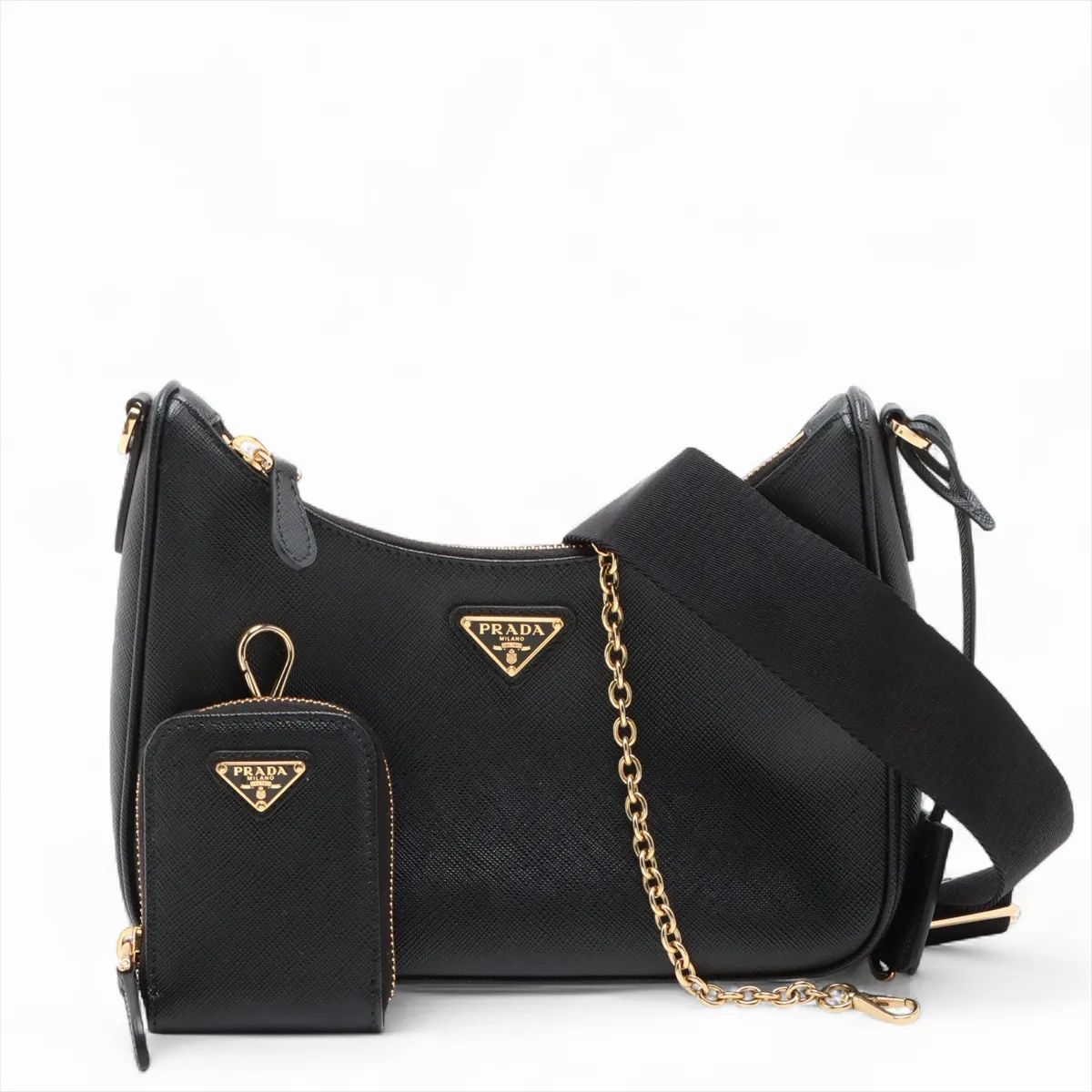 Prada Leather Re-edition 2005 Golden Shoulder Bag Black Saffiano #2