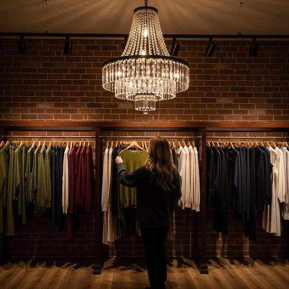 A chandelier reflected in knitwear — ENZO Studio craft and detail