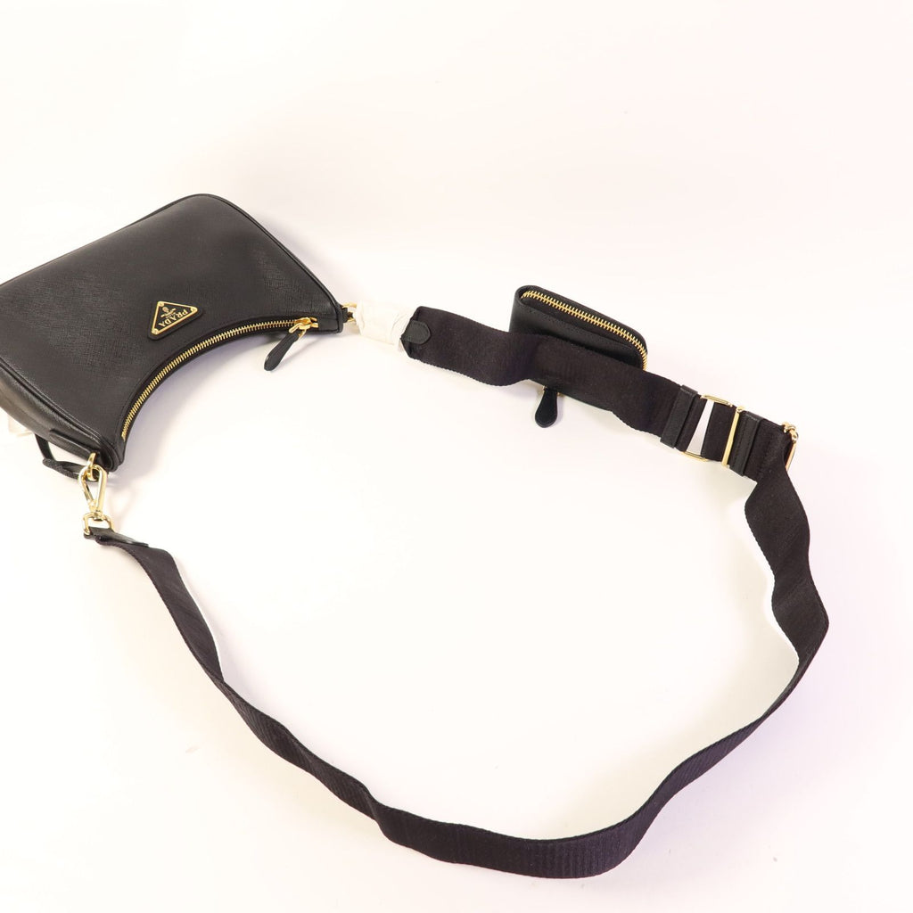 Prada Saffiano Leather Re-edition 2005 Golden Shoulder Bag Black Calfskin Condition: SA (NEW)