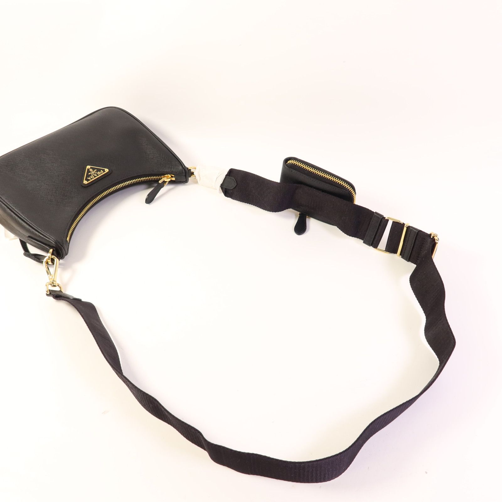 Prada Saffiano Leather Re-edition 2005 Golden Shoulder Bag Black Calfskin Condition: SA (NEW)