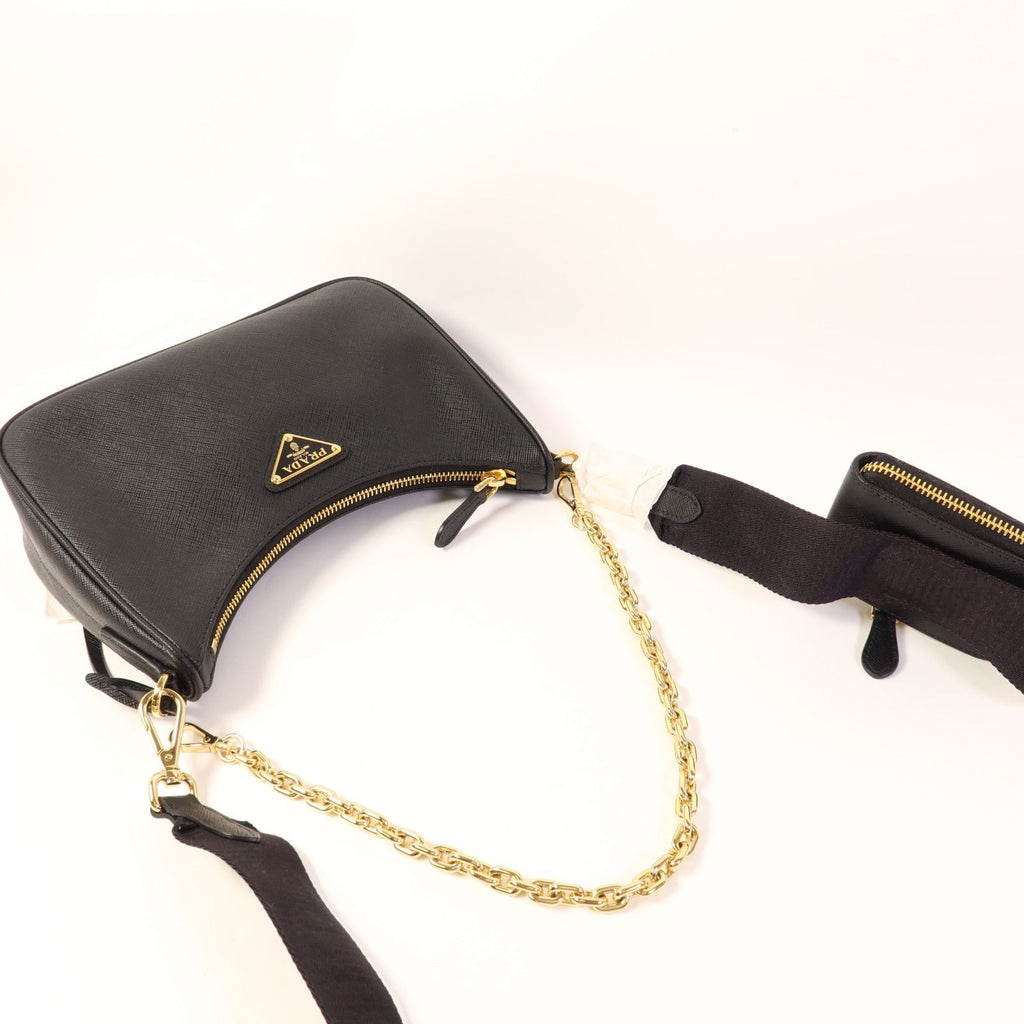 Prada Saffiano Leather Re-edition 2005 Golden Shoulder Bag Black Calfskin Condition: SA (NEW)